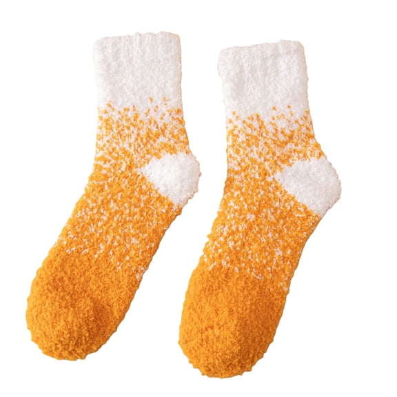 IDALL Fuzzy Socks with Grips Plush Sleep Cozy Winter Soft Hospital Fluffy Socks Gifts for Womens Mens Gifts Orange One Size