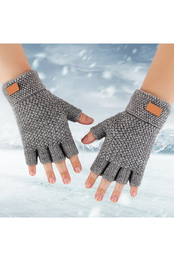 Gloves for Cold Weather,Fingerless Gloves Half Finger Warm Knit Gloves For Adult Thickened Open Finger Outdoor Jacquard Gloves For Cycling Winter Gloves,Gloves for Women Grey
