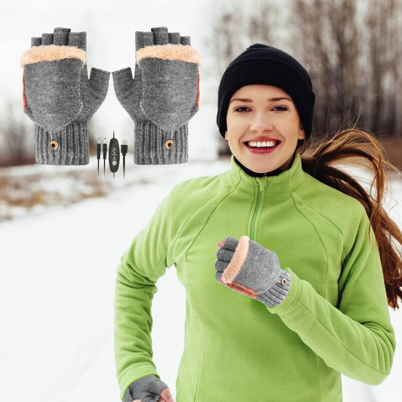 IDALL Gloves for Cold Weather,Fingerless Gloves USB Heated Gloves KKUYT Heated 3 Heating Levels