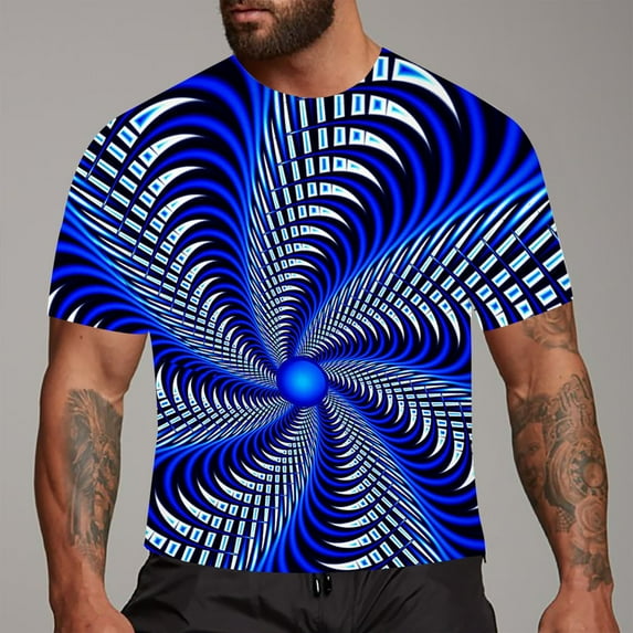 IDALL Graphic Tees Men Mens Shirts Funny Shirts Fashion 3D Print T Shirts Funny Graphics Pattern Crewneck Short Sleeve Tees Summer Tops Dark Blue Xl