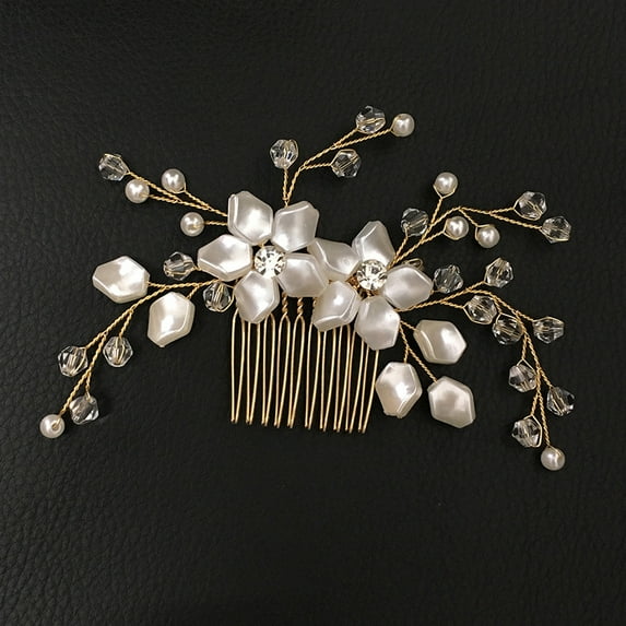 IDALL Hair Clips Hair Barrettes Crystal Pearl Flower Hair Pin Clip Comb Wedding Bridal Bridesmaid Hair Accessory Baby Hair Clips Flat Hair Clips Gold One Size