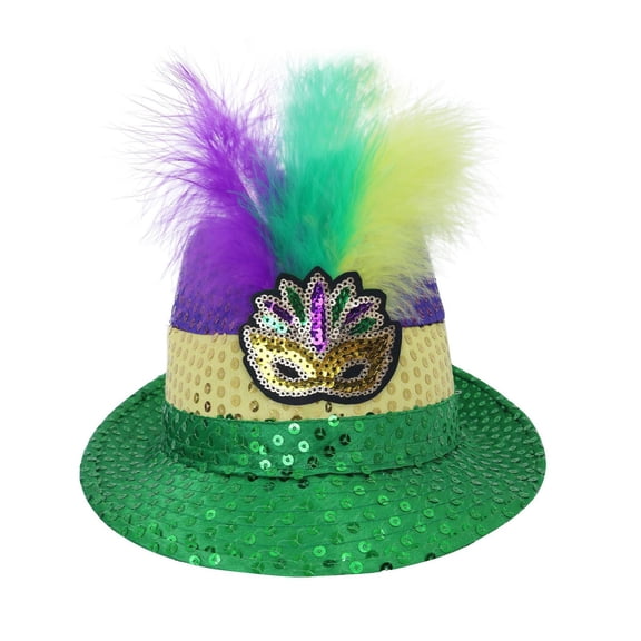 IDALL Hat Feathers Glitter Hat Sparkly Hats for Women Rave Hat Renaissance Hat Mardi Gras Captain Hat Western Sequin Hat Green a
