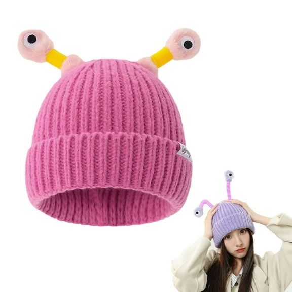 IDALL Hats for Women,Winter Hats Parent Child Cute Glowing Little Knit Hat Funny Handmade Hat With Big Eye Can Be Stretched Ushanka,Trapper Hat Hot Pink