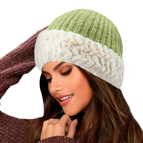 IDALL Hats for Women,Winter Hats Winter Casual Warm Thickened Knitting Fisherman Hat Warm Confinement Hat Wild Hat Female Big Head Circumference Baotou Cold Hat Ushanka,Trapper Hat Green