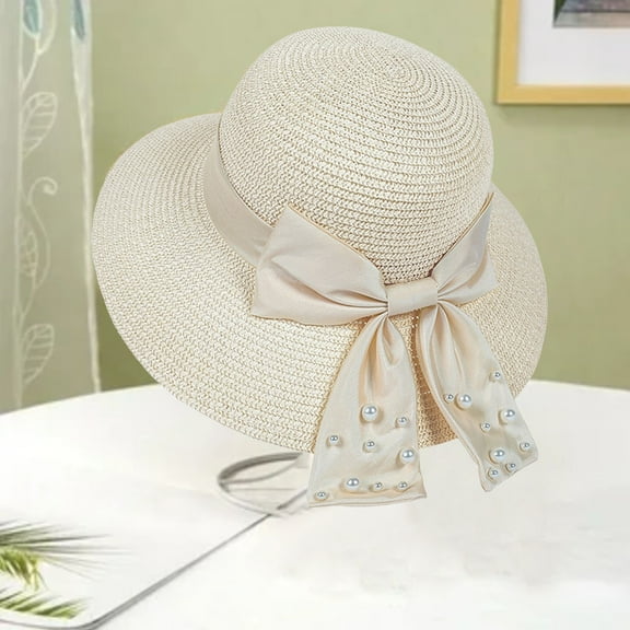 IDALL Hats for Women,Straw Hat Ladies Hat Summer Hat Foldable Cap Wide Brim Summer Beach Hats Outdoor Hat Visor Hats Beige