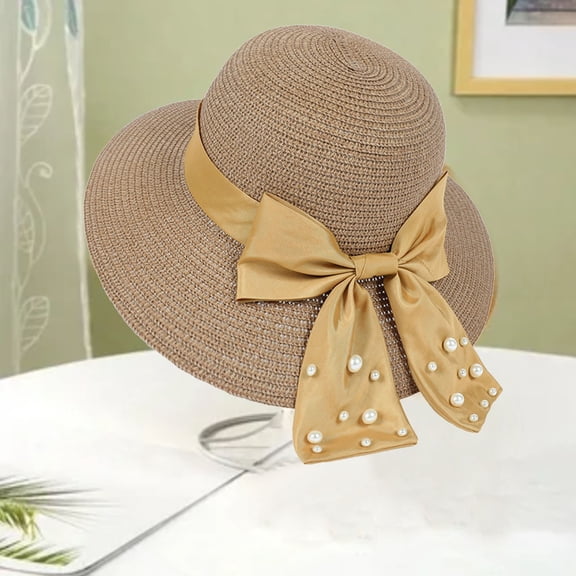 IDALL Hats for Women,Straw Hat Ladies Hat Summer Hat Foldable Cap Wide Brim Summer Beach Hats Outdoor Hat Visor Hats Khaki