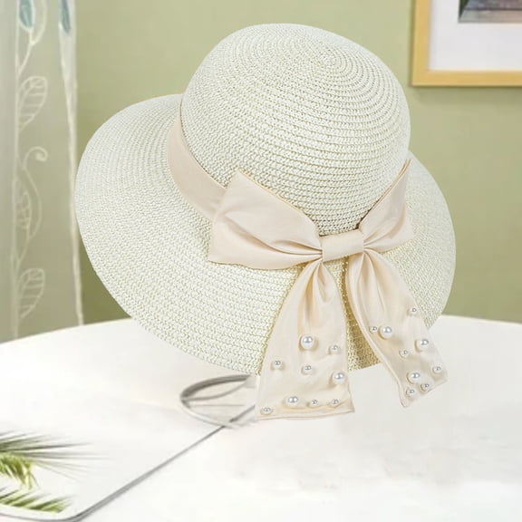 IDALL Hats for Women,Straw Hat Ladies Hat Summer Hat Foldable Cap Wide Brim Summer Beach Hats Outdoor Hat Visor Hats White