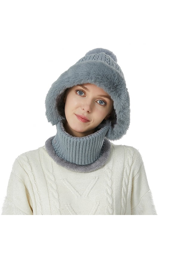 Hats for Women,Winter Hats Womens Hat Neck Kit Fashion Simple And Versatile Knit Hat Womens Warm Ear Protection Ushanka,Trapper Hat Grey