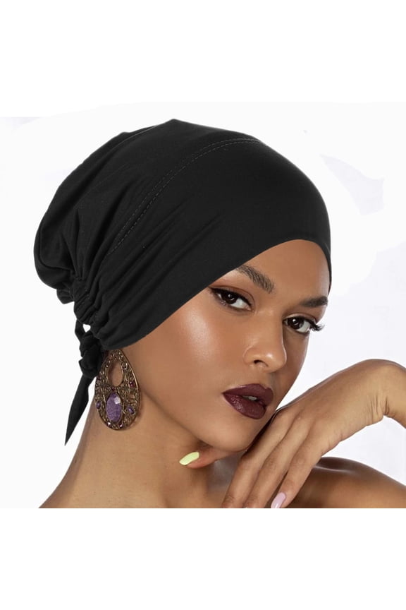 Headbands for Women,Hair Accessories Cancer Head Hat Cap Ethnic Bohemian Floral Hair Cover Wrap Turban Headwear Turban Cap Skincare Headband,Makeup Headband Black