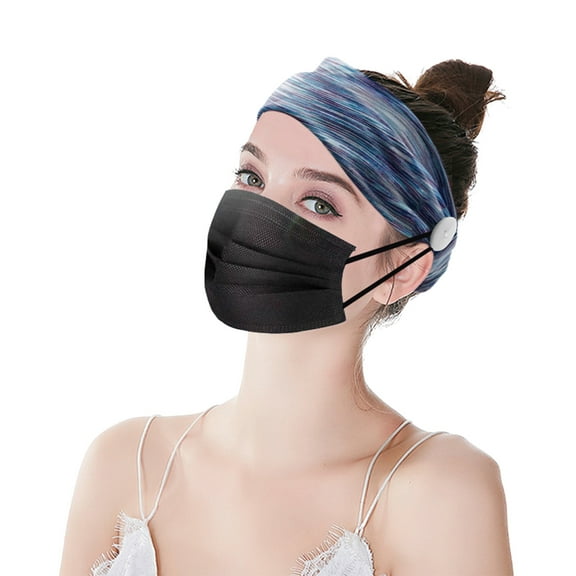 IDALL Headbands for Women,Hair Accessories Elastic Headband With Button Yoga Workout Running Turban Hair Accessories Skincare Headband,Makeup Headband Blue