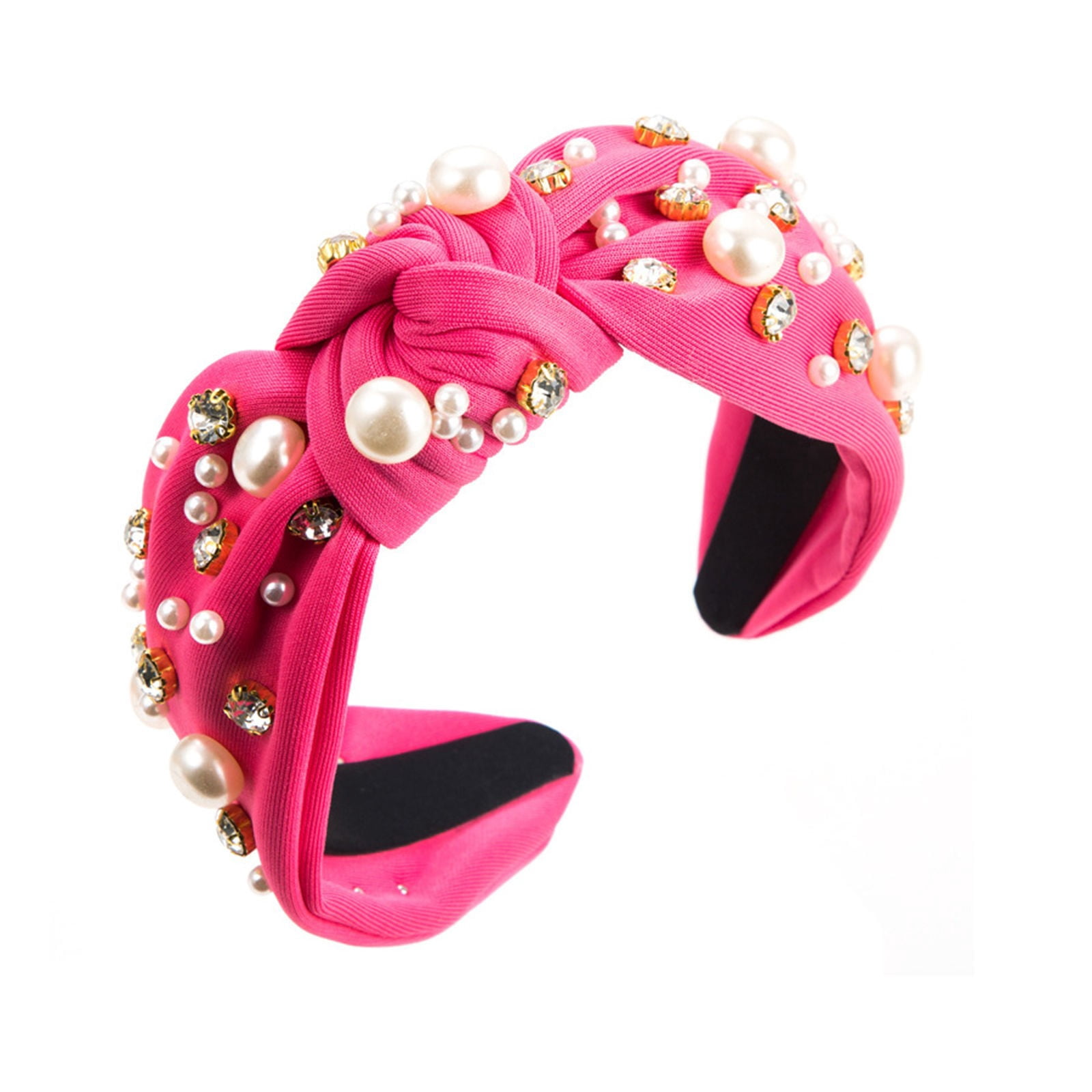 IDALL Headbands for Women,Hair Accessories Headband Women's Diamond Pearl Denim Fabric Headband High Head Hair Accessories Skincare Headband,Makeup Headband Hot Pink