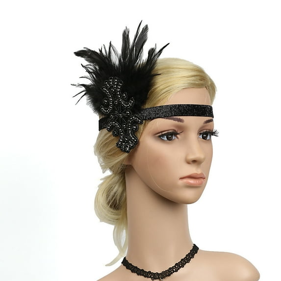 IDALL Headbands for Women,Hair Accessories Headpiece Feather Flapper Headband Great Gatsby Headdress Vintage Prom Skincare Headband,Makeup Headband Black