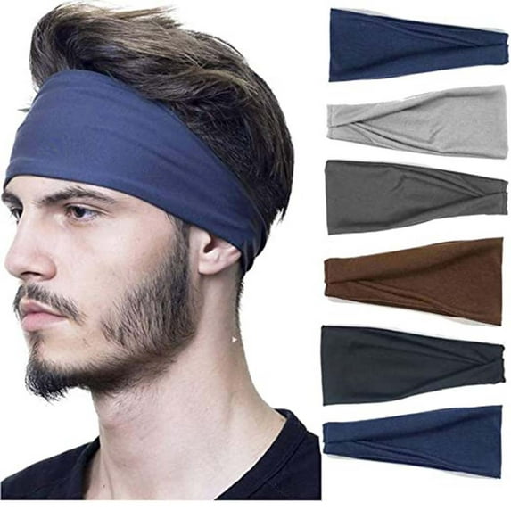 IDALL Headbands for Women Head Scarf Stretch Head 6PC Mens Wrap Headband Men Thin Elastic Sweatband Hair Sports Headband Turban Bandanas for Women Multi-color One Size