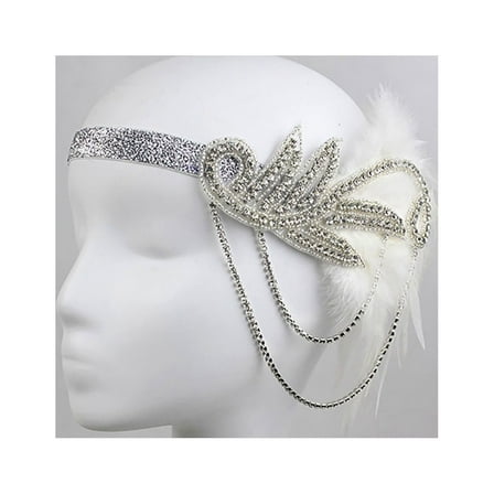 IDALL Headbands for Women Hair Bands Flapper Feather Headband 1920s Accessories Crystal Beaded Wedding Headpiece Head Scarf A One Size