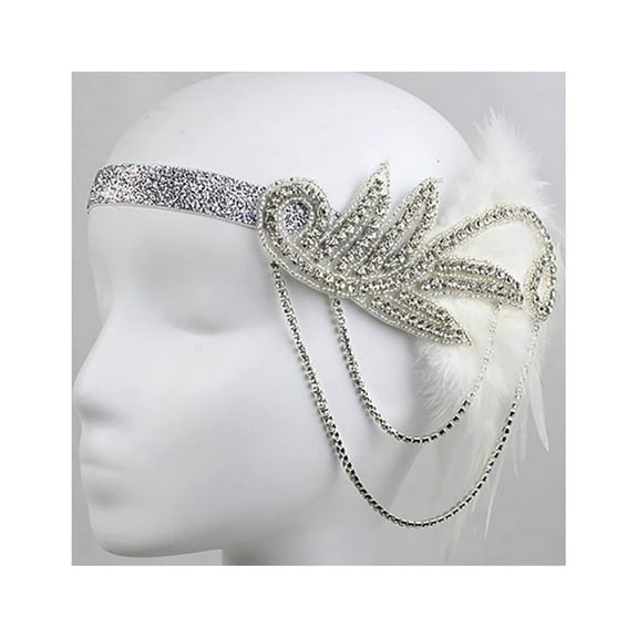 IDALL Headbands for Women Hair Bands Flapper Feather Headband 1920s Accessories Crystal Beaded Wedding Headpiece Head Scarf A One Size