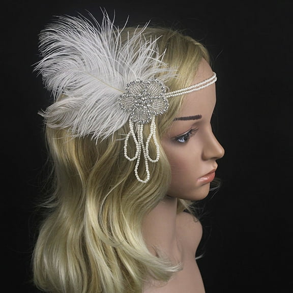 IDALL Headbands for Women Hair Bands Flapper Feather Headband 1920s Accessories Crystal Beaded Wedding Headpiece Head Scarf A One Size