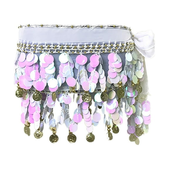 IDALL Hip Scarf Belly Dance Skirt Tassel Skirt Rhinestone Skirt Glitter Skirt Belly Dance Scarf Fringe Skirts for Women White 1 One Size