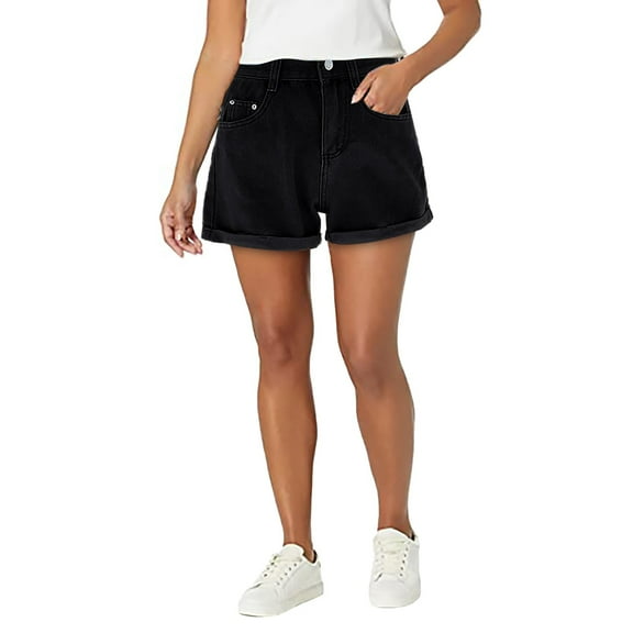 IDALL Jean Shorts Shorts for Women Denim Shorts Women's Curled Straight Leg Casual Wide Leg Pants Denim Shorts Jorts Women Black M
