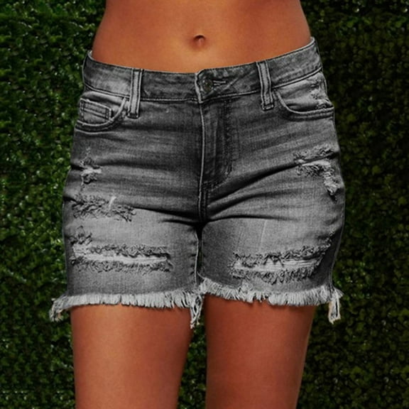 IDALL Jean Shorts Shorts for Women New Women Summer Short Jeans Denim Female Pockets Wash Denim Shorts Denim Shorts Jorts Women Gray L