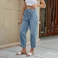 thumbnail image 1 of IDALL Jeans for Women Baggy Jeans Barrel Jeans Women Elastic Baggy Jeans Low Jeans Denim Pants With Drawstring Wide Leg Jeans Lounge Pants Women Blue XL, 1 of 9