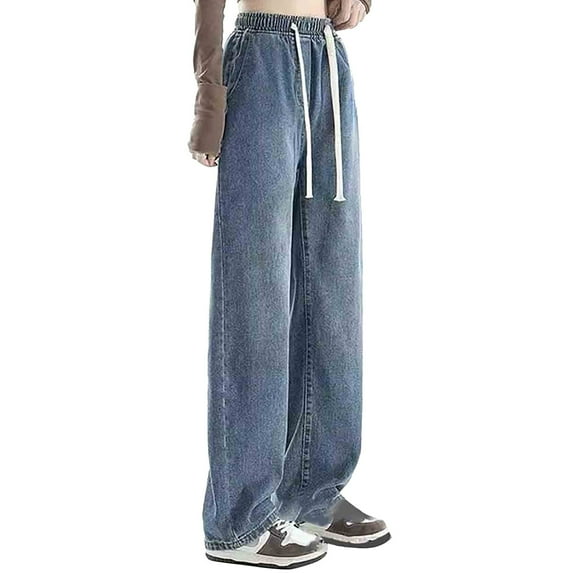 IDALL Jeans for Women Baggy Jeans Women's High Waist Straight Jeans Pants，Vintage Wide Leg，Casual Baggy Ripped Denim Trouser Wide Leg Jeans Boyfriend Jeans Blue 3 M