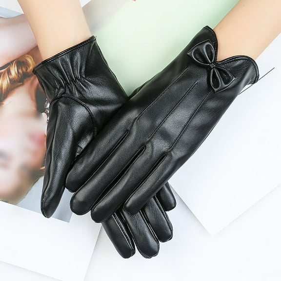IDALL Leather Gloves,Snow Gloves Fashion Lace Butterfly Embroidery Fleece Lined Gloves Womens Lambskin Leather Driving Gloves Ski Gloves,Gloves for Cold Weather Black