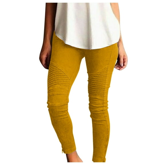 IDALL Leggings for Women Yoga Pants Women Womens Large Multi Color Fashion Casual Slim Fitting Solid Color Elastic Pants With Pockets Cotton Pants Petite Pants Yellow S