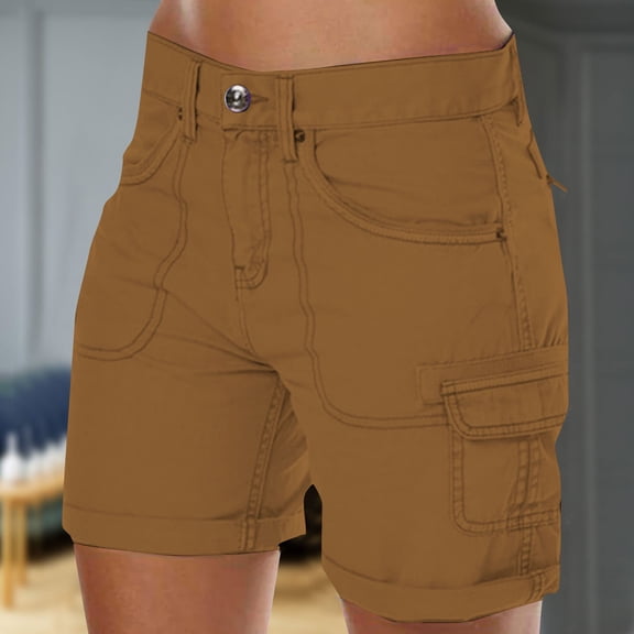 IDALL Linen Pants Women Cargo Pants Women Women Cargo Shorts Summer Loose Hiking Shorts With Pockets Lounge Pants Women Baggy Pants Khaki1 L