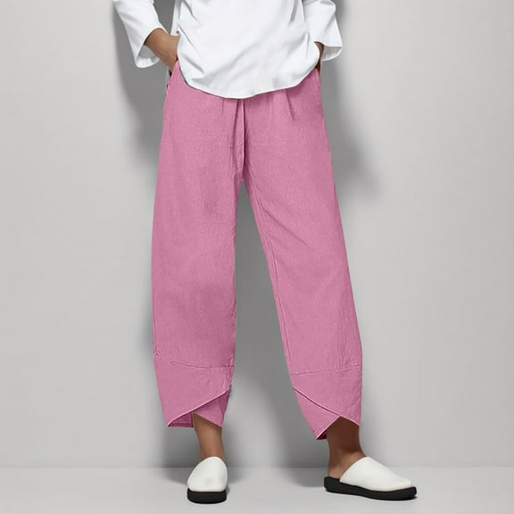 IDALL Linen Pants Women Lounge Pants Women Pants Cotton Casual Home Female High Waisted Pants Women'S Pants Pink 2XL