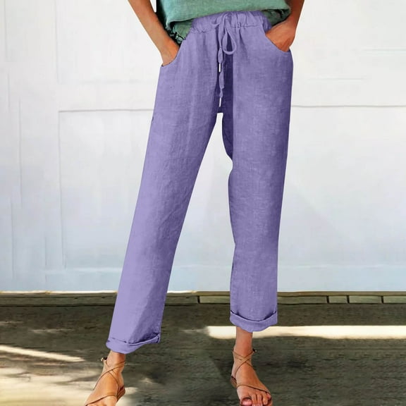 IDALL Linen Pants Women Petite Pants 2025 Casual Pants Lightweight Autumn Fabric Comfortable & Stylish Multiple Color Options Lounge Pants Women Summer Pants Purple L