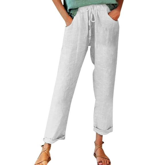 IDALL Linen Pants Women Petite Pants 2025 Casual Pants Lightweight Autumn Fabric Comfortable & Stylish Multiple Color Options Lounge Pants Women Summer Pants White 2XL