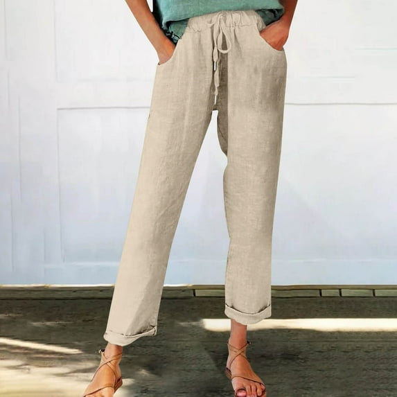 IDALL Linen Pants Women Petite Pants 2025 Casual Pants Lightweight Autumn Fabric Comfortable & Stylish Multiple Color Options Lounge Pants Women Summer Pants Khaki XL