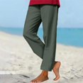 thumbnail image 1 of IDALL Linen Pants Women Petite Pants Cotton Linen Straight Leg Pants For Women Boho Summer Casual Loose Plus Size High Waist Trousers Beach Outfits Baleaf Pants Women Summer Pants Green 2 5XL, 1 of 7