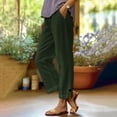 thumbnail image 1 of IDALL Linen Pants Women Petite Pants Plus Size Pants For Women Linen High Elastic Waist Drawstring Ankle Pants Business Casual Pull On Pants With Pockets Baleaf Pants Women Baggy Pants Green L, 1 of 5