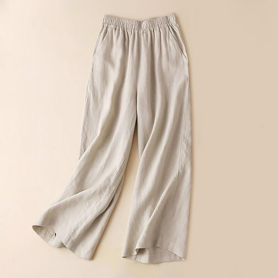 IDALL Linen Pants Women Petite Pants Women Cotton And Linen Solid Color Drape Casual Fashion Oversized Pants Lounge Pants Women Plus Size Pants Beige L