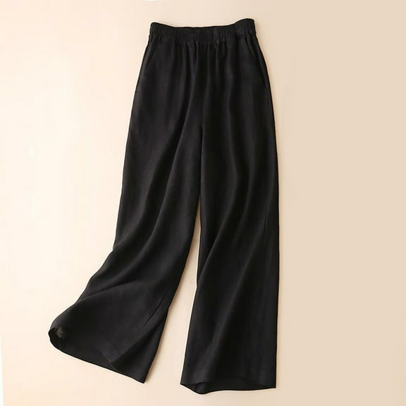 IDALL Linen Pants Women Petite Pants Women Cotton And Linen Solid Color Drape Casual Fashion Oversized Pants Lounge Pants Women Plus Size Pants Black XL