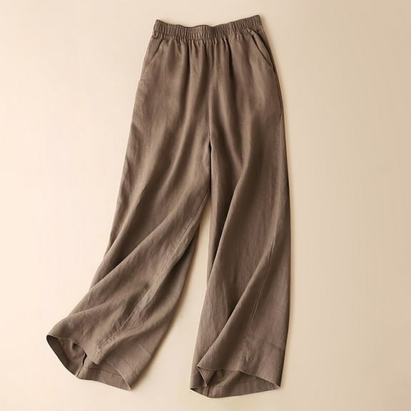IDALL Linen Pants Women Petite Pants Women Cotton And Linen Solid Color Drape Casual Fashion Oversized Pants Lounge Pants Women Plus Size Pants Brown 2XL