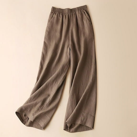 IDALL Linen Pants Women Petite Pants Women Cotton And Linen Solid Color Drape Casual Fashion Oversized Pants Lounge Pants Women Plus Size Pants Brown 3XL