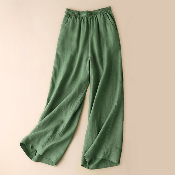 IDALL Linen Pants Women Petite Pants Women Cotton And Linen Solid Color Drape Casual Fashion Oversized Pants Lounge Pants Women Plus Size Pants Green XL