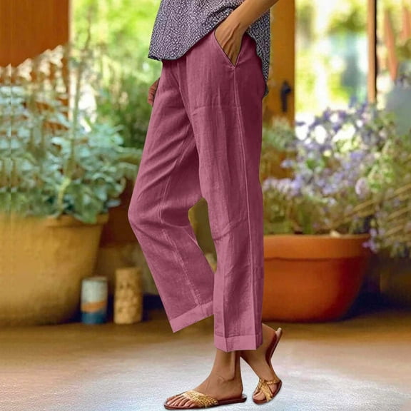 IDALL Linen Pants Women Petite Pants Women Loose Pocket Patchwork Cotton And Linen Casual Pants Lounge Pants Women Baggy Pants Wine M