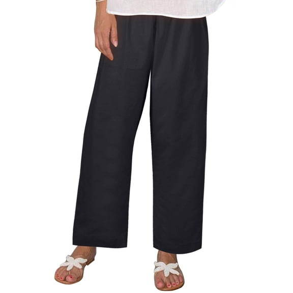 IDALL Linen Pants Women Petite Pants Women New Casual Fashion Solid Color Linen And Simple Loose Pants Lounge Pants Women Baggy Pants Black M