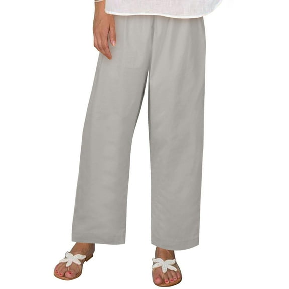 IDALL Linen Pants Women Petite Pants Women New Casual Fashion Solid Color Linen And Simple Loose Pants Lounge Pants Women Baggy Pants Gray M