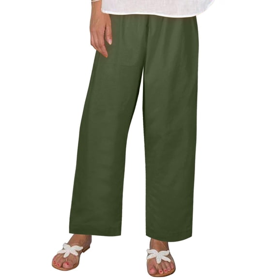 IDALL Linen Pants Women Petite Pants Women New Casual Fashion Solid Color Linen And Simple Loose Pants Lounge Pants Women Baggy Pants Green XL