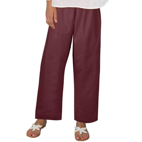 IDALL Linen Pants Women Petite Pants Women New Casual Fashion Solid Color Linen And Simple Loose Pants Lounge Pants Women Baggy Pants Red XL