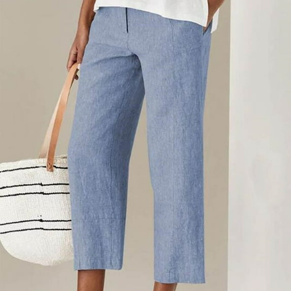 IDALL Linen Pants Women Petite Pants Women New Casual Fashion Thin Cotton Pants Solid Color High Waist Harlan Pants Casual Pants Lounge Pants Women Summer Pants Blue M