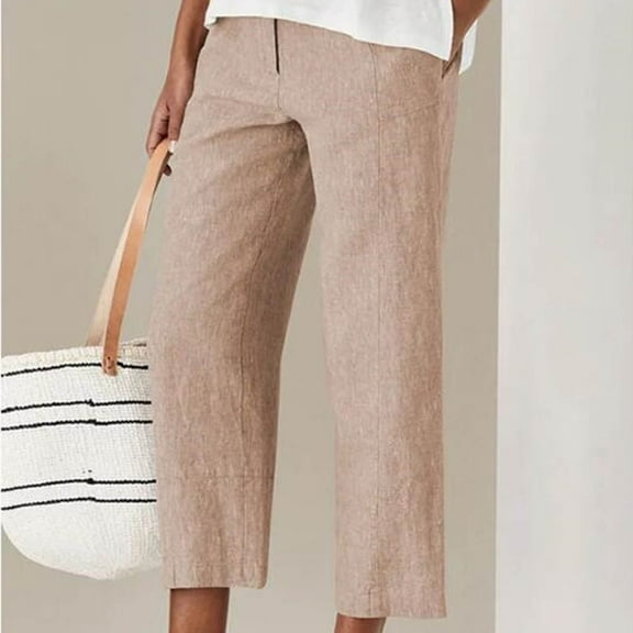 IDALL Linen Pants Women Petite Pants Women New Casual Fashion Thin Cotton Pants Solid Color High Waist Harlan Pants Casual Pants Lounge Pants Women Summer Pants Khaki 5XL