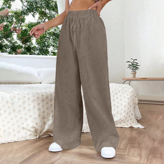 IDALL Linen Pants Women Petite Pants Women Pure Color Fashionable Casual Imitation Linen Pocket Strap Pants Lounge Pants Women Summer Pants Coffee S