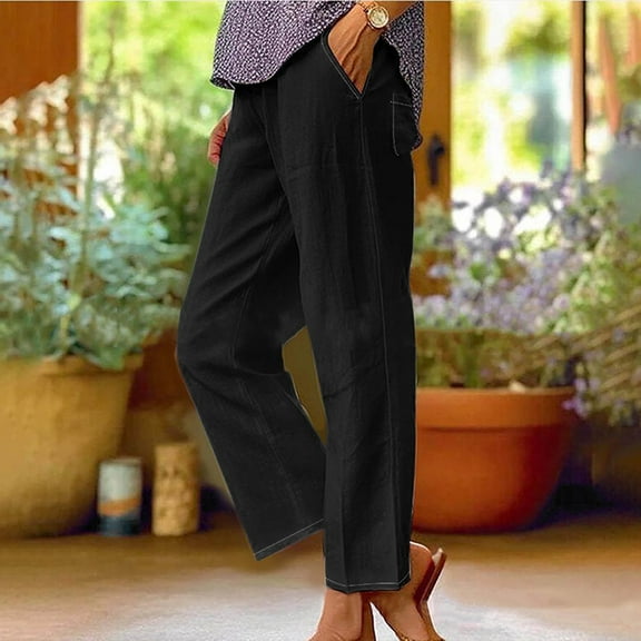 IDALL Linen Pants Women Petite Pants Women Spring And Summer Casual Cotton And Linen Long Pants Baleaf Pants Women Summer Pants Black L