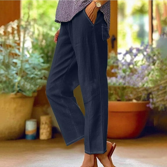 IDALL Linen Pants Women Petite Pants Women Spring And Summer Casual Cotton And Linen Long Pants Baleaf Pants Women Summer Pants Blue 1 S