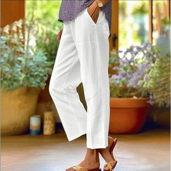 IDALL Linen Pants Women Petite Pants Women Spring And Summer Casual Cotton And Linen Long Pants Baleaf Pants Women Summer Pants White S